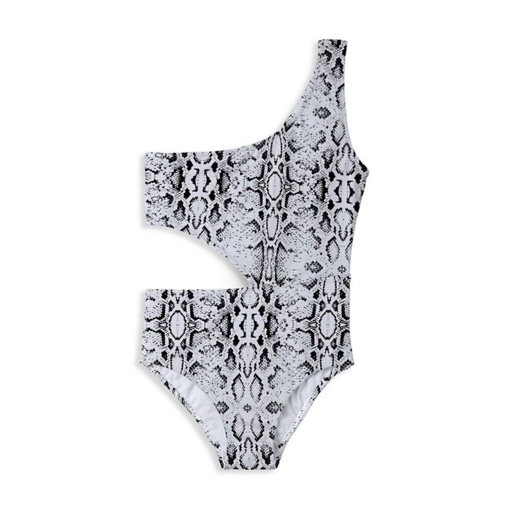 Stella Cove Girl's One-Shoulder Snake-Print One-Piece Swimsuit NEW